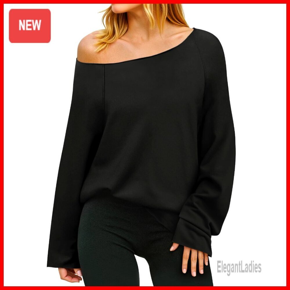 Oversized Off Shoulder Pullover Sweatshirt Long Sleeve Y2K Tunic Top